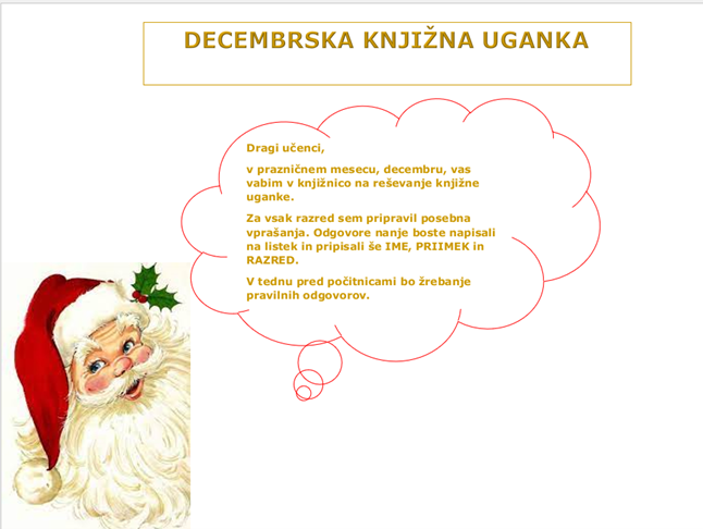 DECEMBRSKA KNJIŽNA UGANKA IN KVIZ